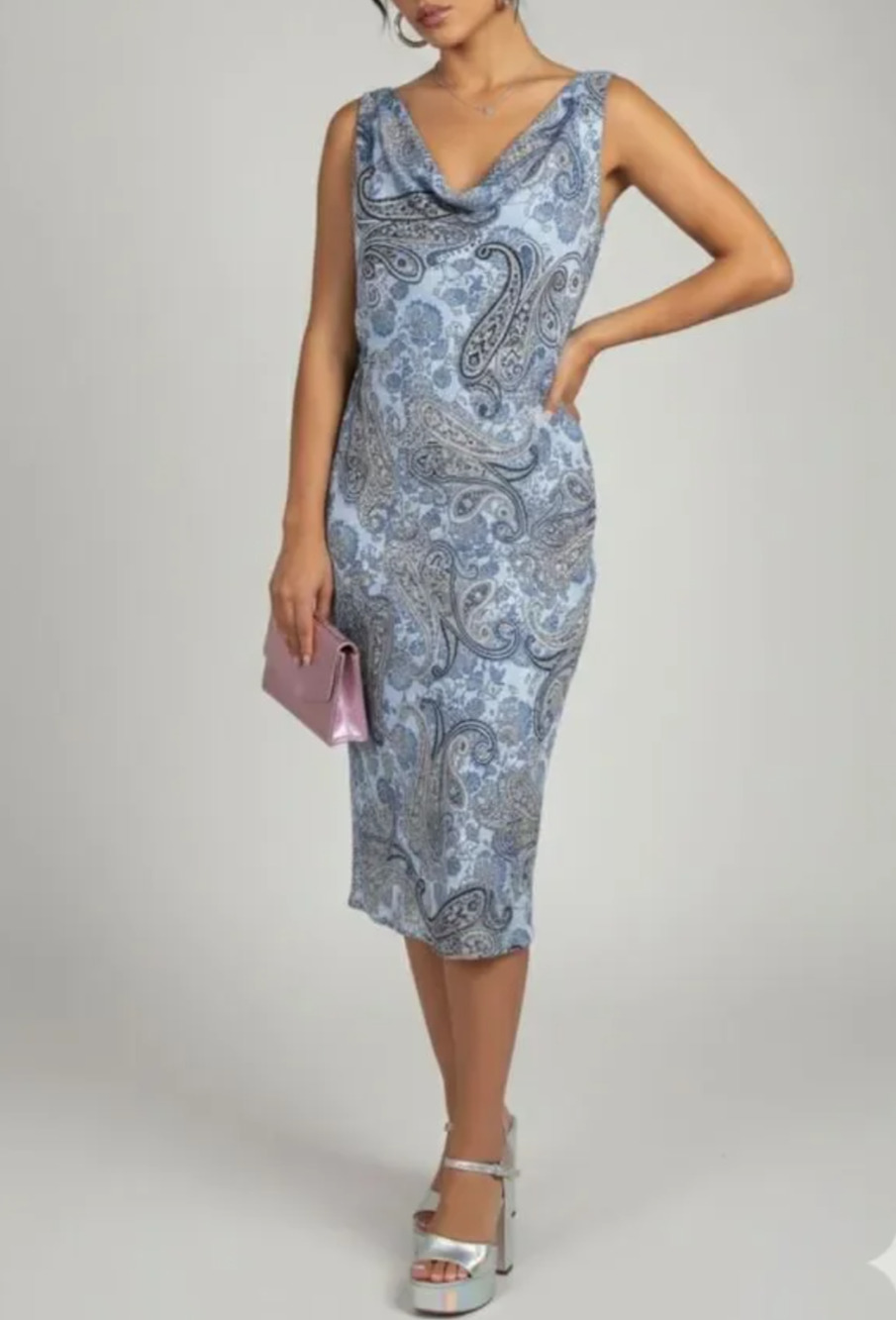F.L.P. draped neck paisley midi dress Size 4 Retro Boho Artsy Feminine Dainty